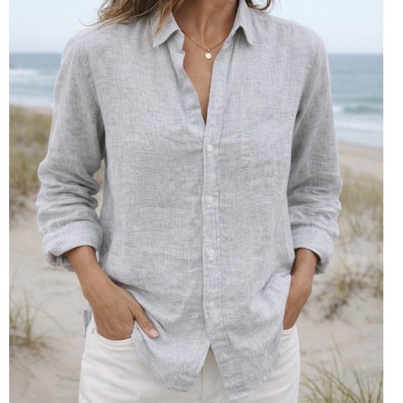 Frank & Eileen Tops - Frank & Eileen Womens Eileen Button Up Linen Shirt XS Gray Lightweight Coastal